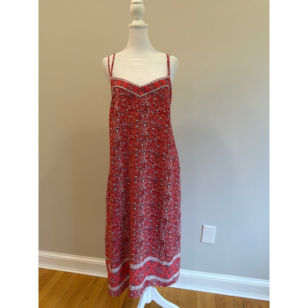 Gap Womens Red Floral Paisley Rayon Midi Dress Strappy Cross Back Pockets Size M